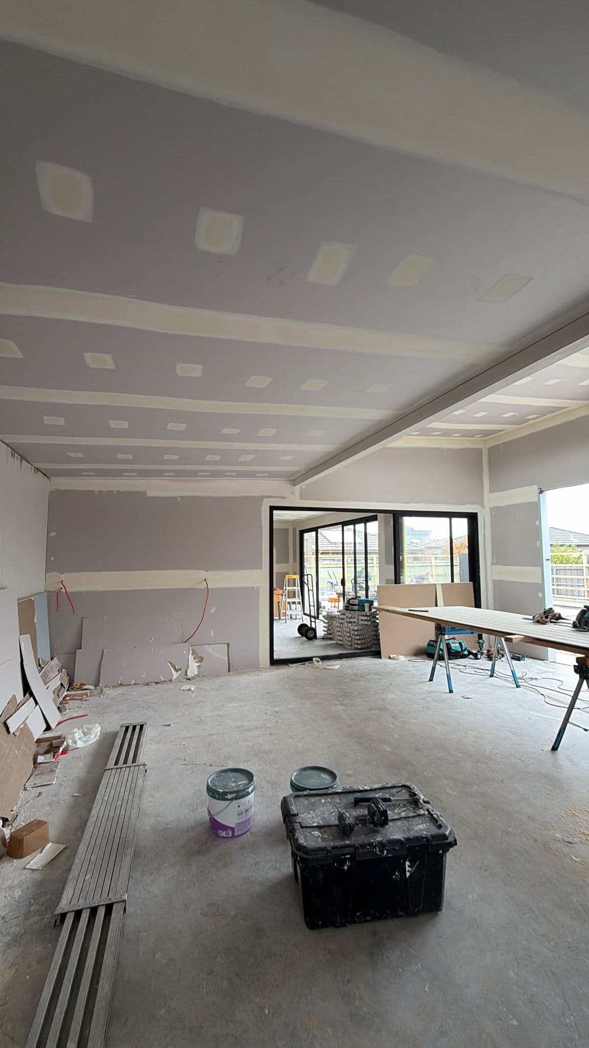 Wall and ceiling plastering during a Melbourne home extension
